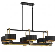 Lighting One US V6-L1-2924-6-51 - Chambord 6-Light Linear Chandelier in Vintage Black with Warm Brass Accents