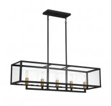 Lighting One US V6-L1-2927-5-137 - Harris 5-Light Linear Chandelier in Textured Black with Warm Brass Accents