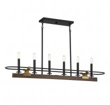 Lighting One US V6-L1-2933-6-170 - Icarus 6-Light Linear Chandelier in Burnished Brass with Walnut