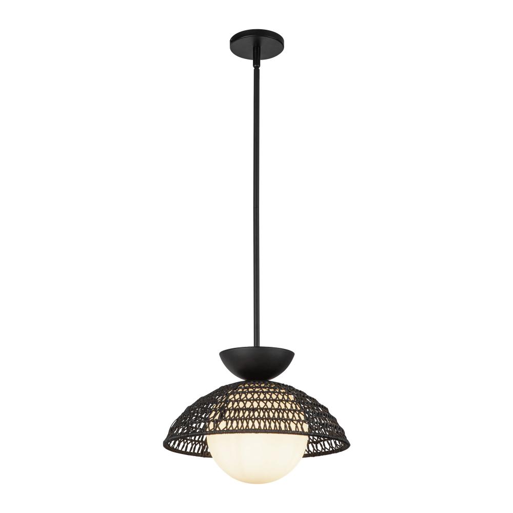 Perth 14-in Matte Black/Opal Glass 1 Light Pendant