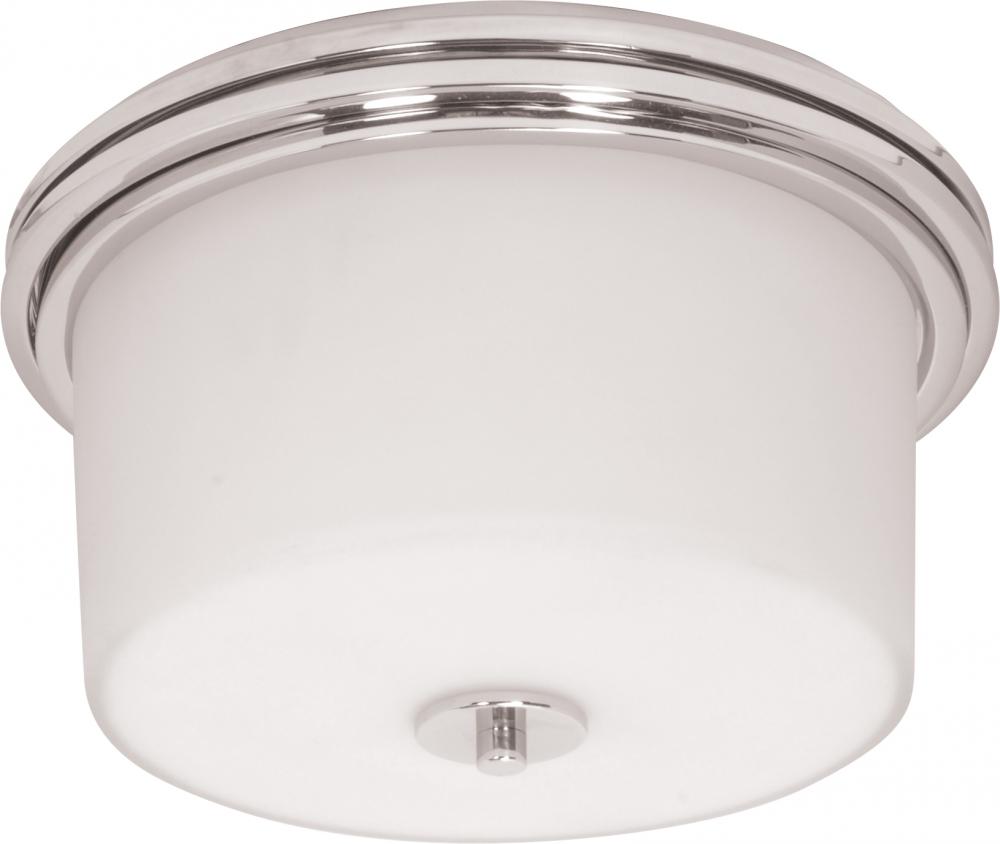 2-Light Flush Mount Drum Light Fixture in Polished Chrome with White Opal Glass and (2) Halogen G9