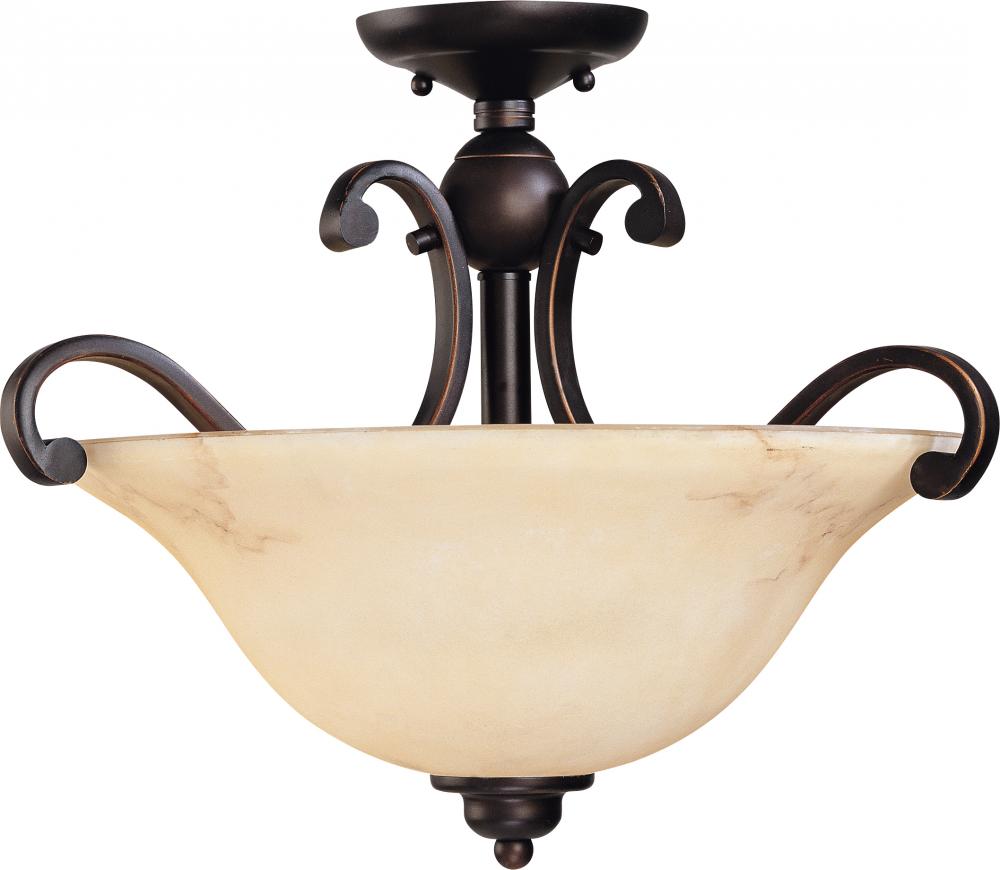 3-Light Semi Flush Ceiling Light Fixture in Copper Espresso Finish with Honey Marble Glass Shades