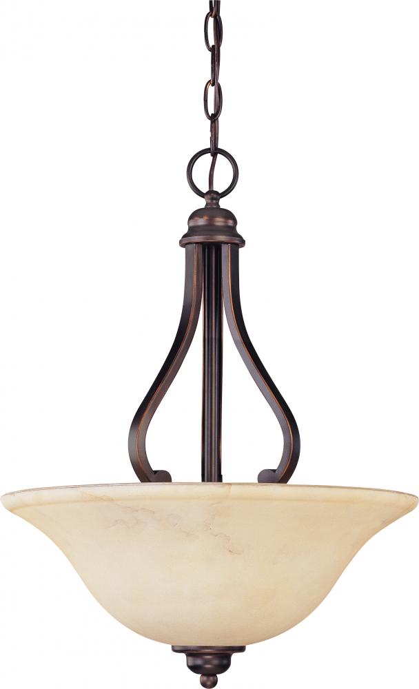 3-Light Hanging Pendant Light Fixture in Copper Espresso Finish with Honey Marble Glass Shade