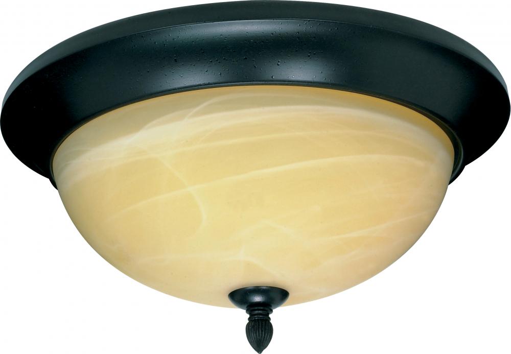 3-Light 15" Dome Flush Ceiling Light Fixture in Textured Black Finish with Gold Washed Alabaster