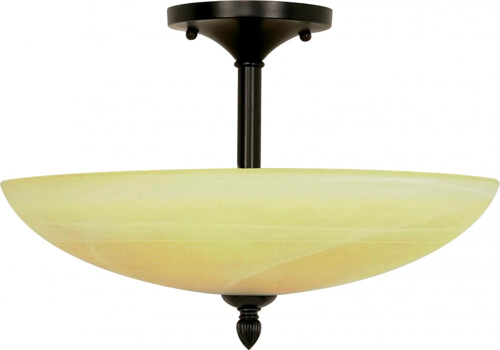 3-Light 16" Dome Semi Flush Ceiling Light Fixture in Textured Black Finish with Gold Washed