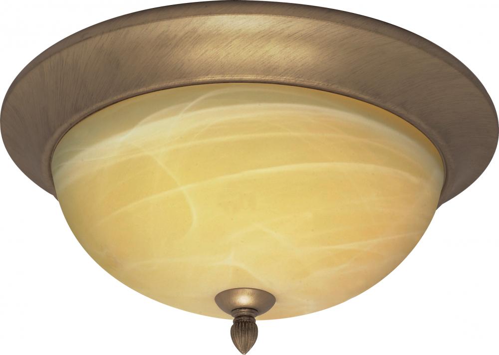 3-Light 15" Flush Mount Ceiling Light Fixture in Flemish Gold Finish with Gold Washed Alabaster