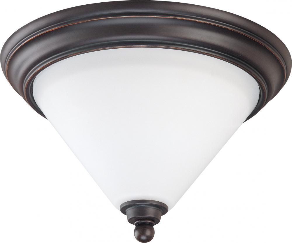 1-Light Small Dome Flush Mount Lighting Fixture in Mission Dust Bronze Finish and White Satin Glass