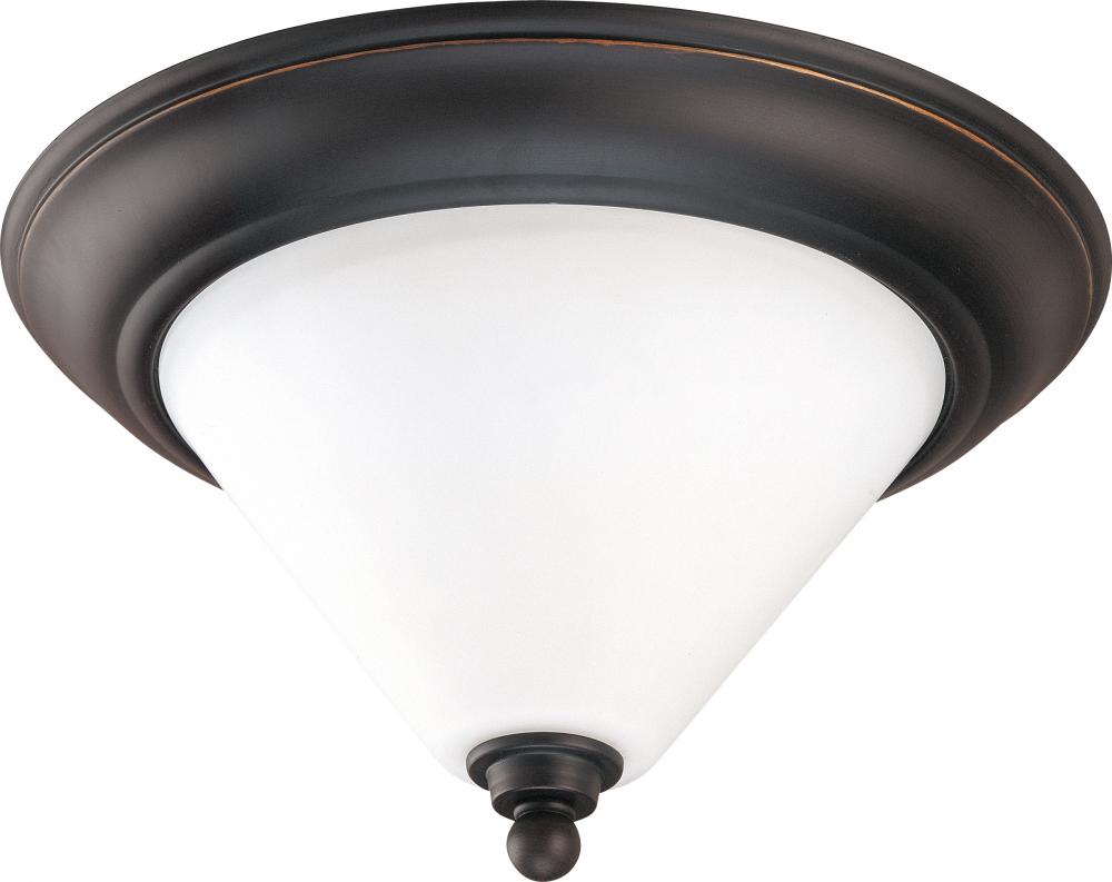 2-Light Medium Dome Flush Mount Lighting Fixture in Mission Dust Bronze Finish and White Satin Glass