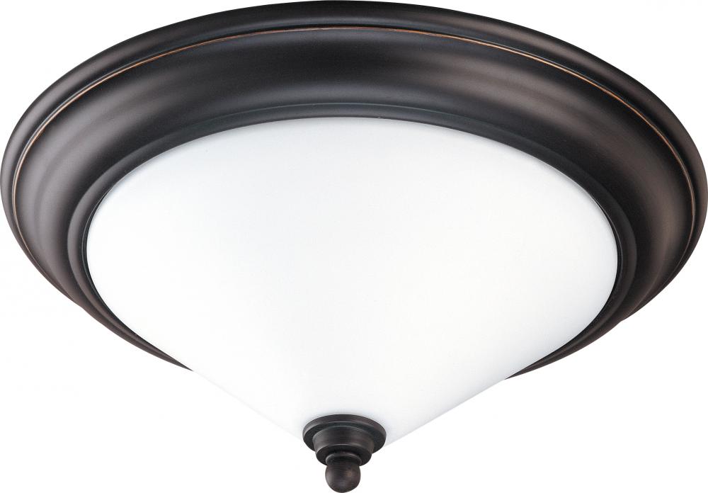 2-Light Large Dome Flush Mount Lighting Fixture in Mission Dust Bronze Finish and White Satin Glass