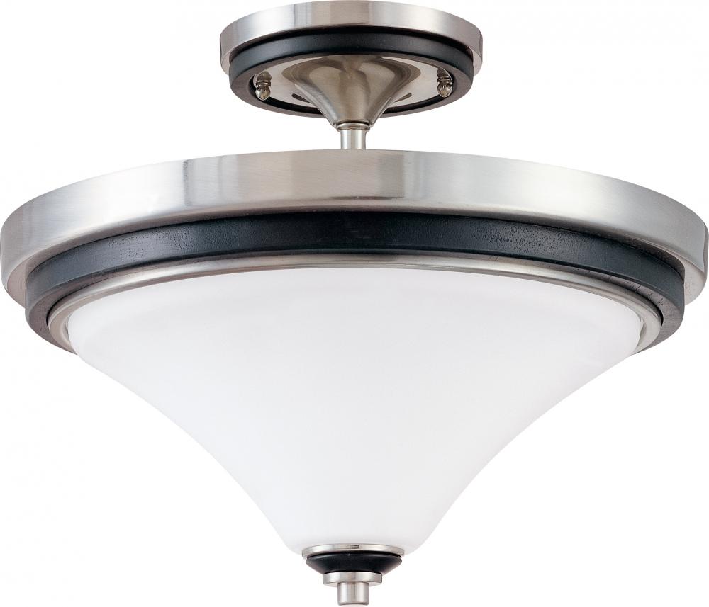 Keen; 2 Light; Semi-Flush Dome with Satin White Glass