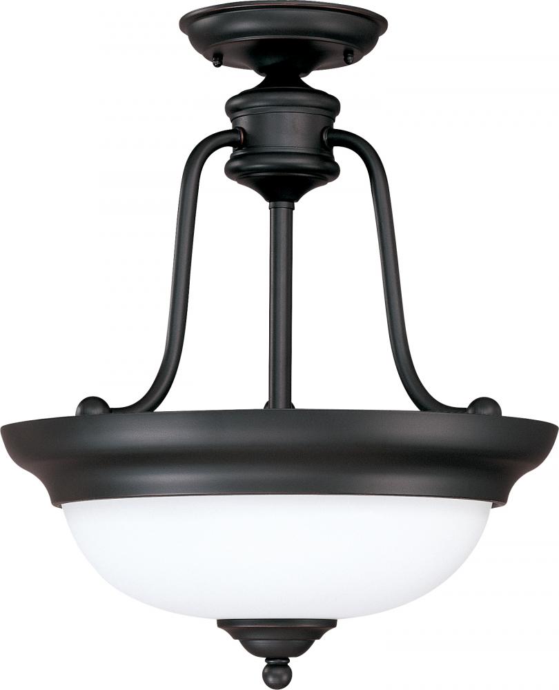 Glenwood; 3 Light; Semi-Flush Dome with Satin White Glass