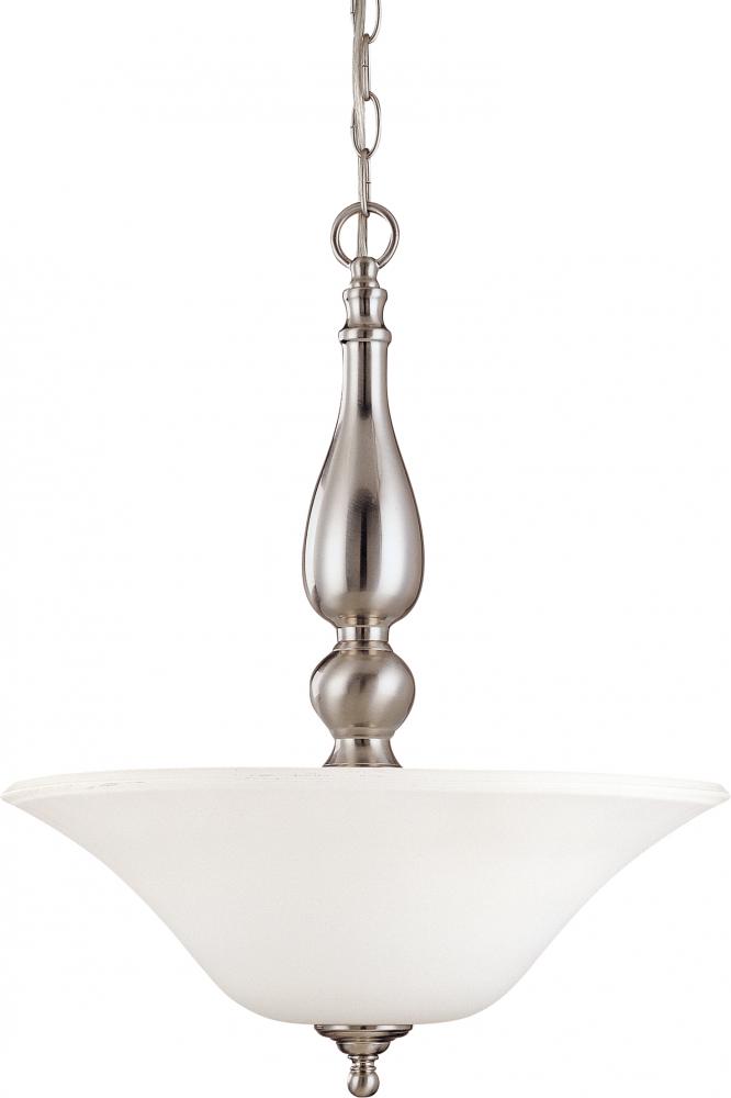 3-Light Hanging Pendant Light Fixture in Brushed Nickel Finish with White Satin Glass and (3) 13W