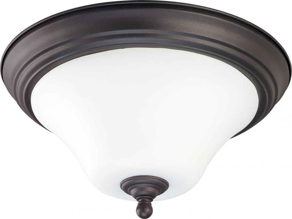 2-Light Large Dome Flush Mount Ceiling Light in Dark Chocolate Bronze and White Satin Glass and (2)