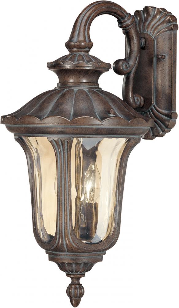 2-Light Medium Outdoor Wall Lantern (Arm Down) in Fruitwood Finish and Amber Water Glass