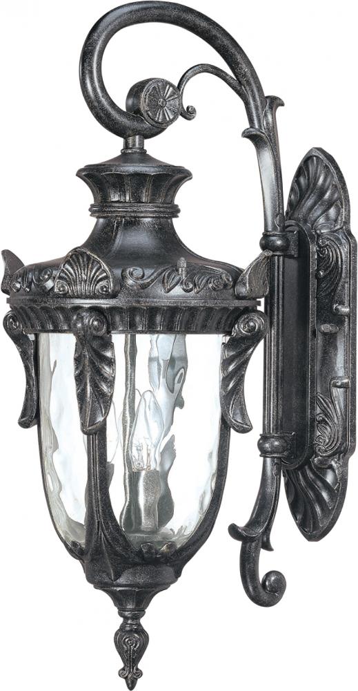 Dunmore; 3 Light; Large Wall Lantern; Arm Down with Clear Water Glass