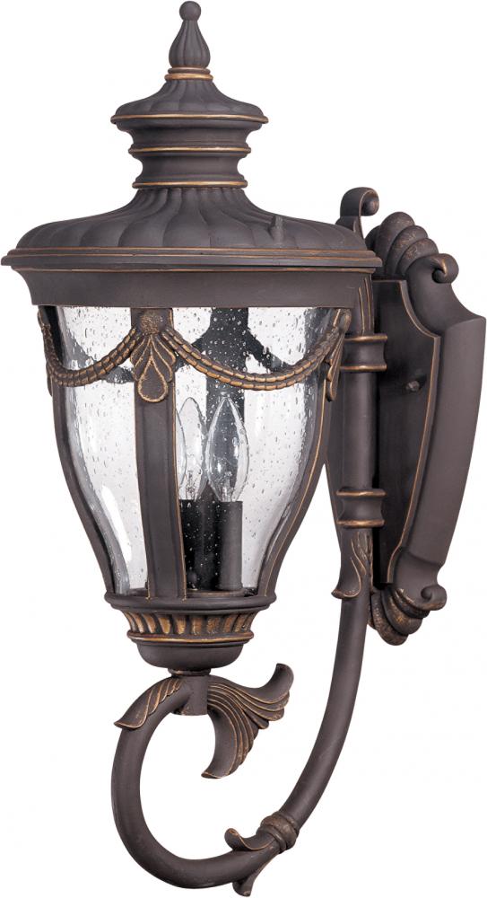 3-Light Large Outdoor Wall Lantern (Arm Up) in Belgium Bronze Finish and Clear Seeded Glass