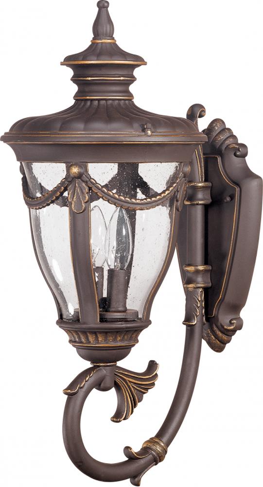 2-Light Medium Outdoor Wall Lantern (Arm Up) in Belgium Bronze Finish and Clear Seeded Glass