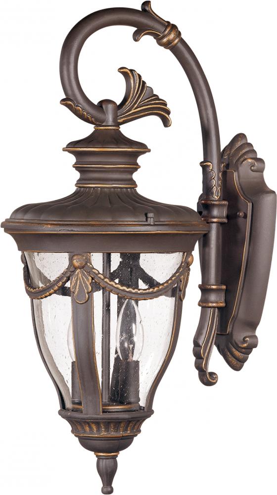 2-Light Medium Outdoor Wall Lantern (Arm Down) in Belgium Bronze Finish and Clear Seeded Glass