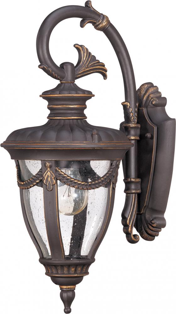 1-Light Small Outdoor Wall Lantern (Arm Down) in Belgium Bronze Finish and Clear Seeded Glass