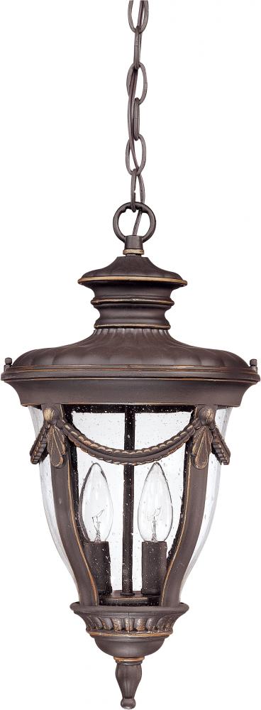 2-Light Outdoor Hanging Lantern in Belgium Bronze Finish and Clear Seeded Glass