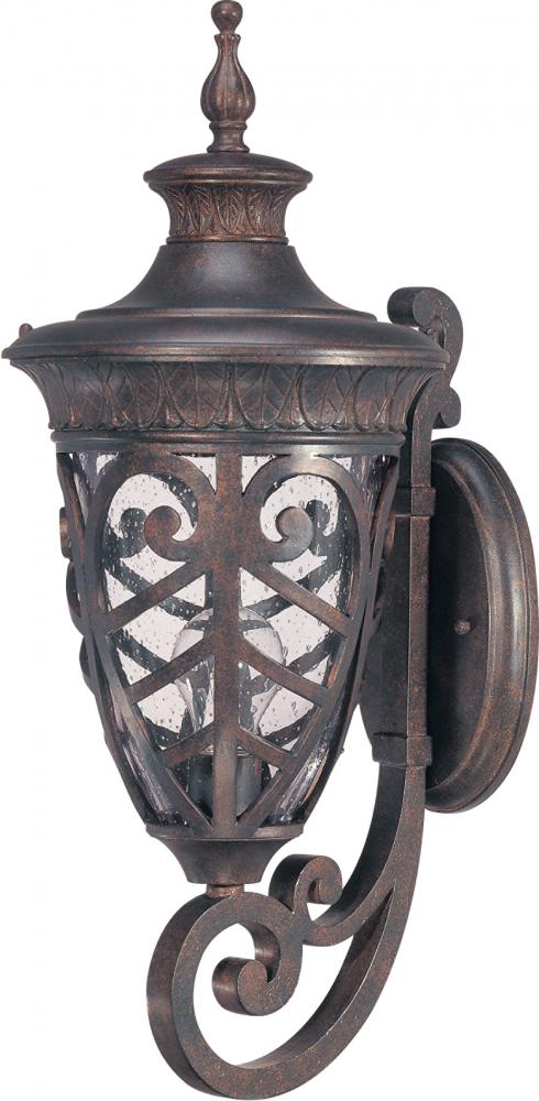 1-Light Medium Outdoor Wall Lantern (Arm Up) in Dark Plum Bronze Finish and Clear Seeded Glass