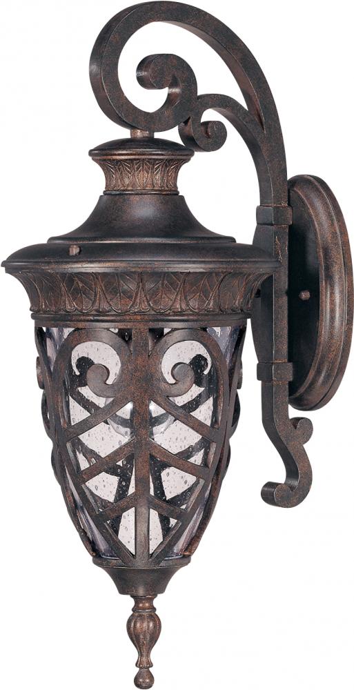 1-Light Medium Outdoor Wall Lantern (Arm Down) in Dark Plum Bronze Finish and Clear Seeded Glass