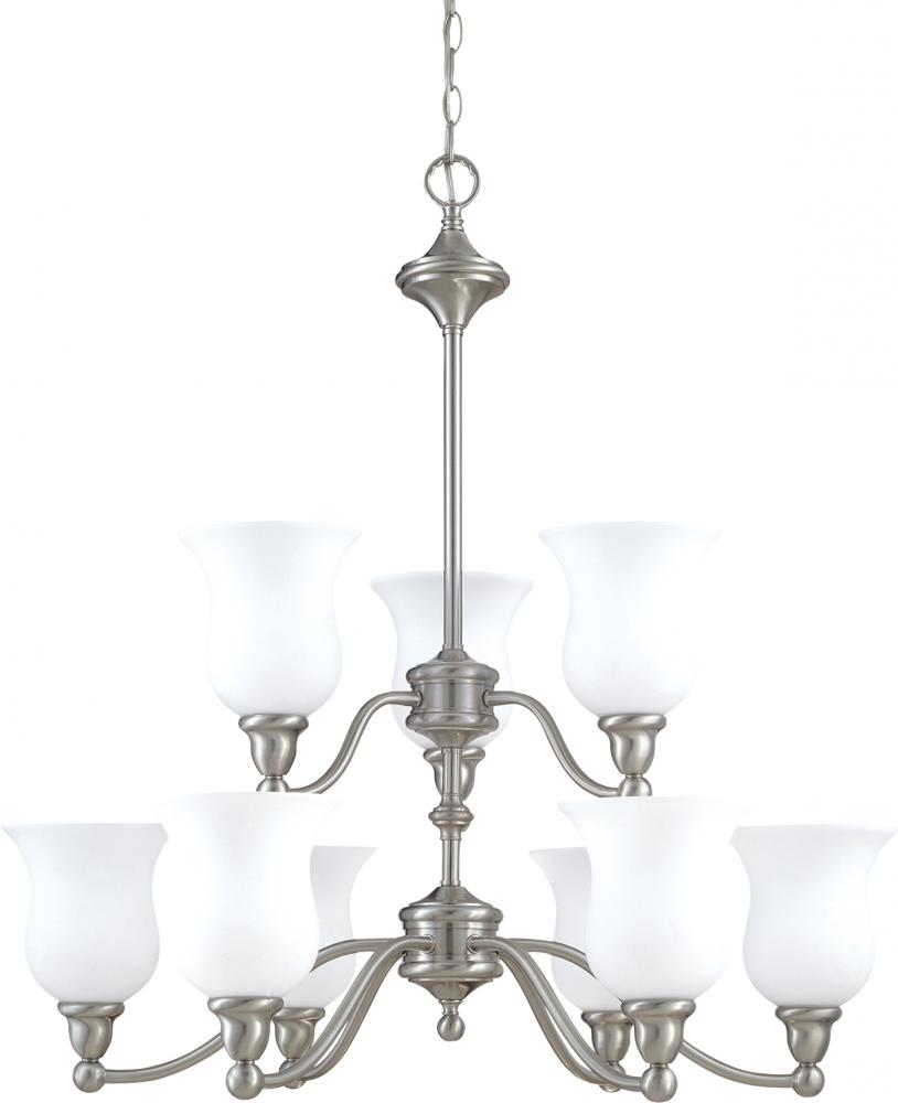 Glenwood ES; 2 Tier 9 Light; Chandelier with Satin White Glass; Lamps Included