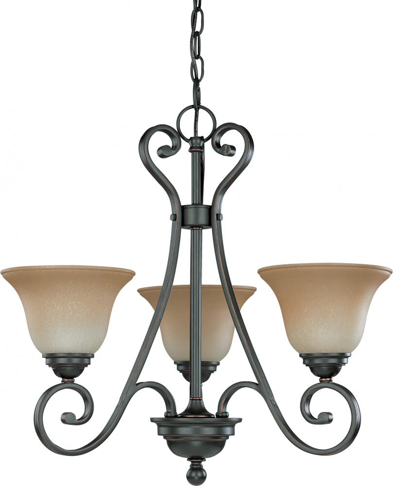 3-Light Small Chandelier in Sudbury Bronze Finish with Champagne Linen Glass