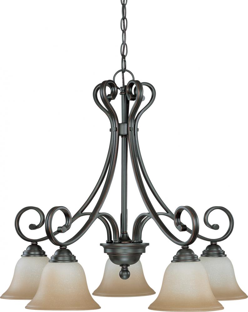 5-Light Sudbury Bronze Chandelier (Arm Down) with Champagne Linen Glass