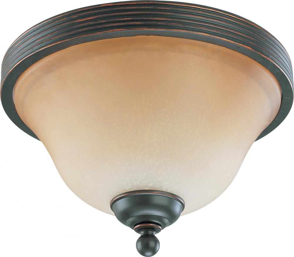 2-Light Small Flush Mount Ceiling Light in Sudbury Bronze Finish with Champagne Linen Glass