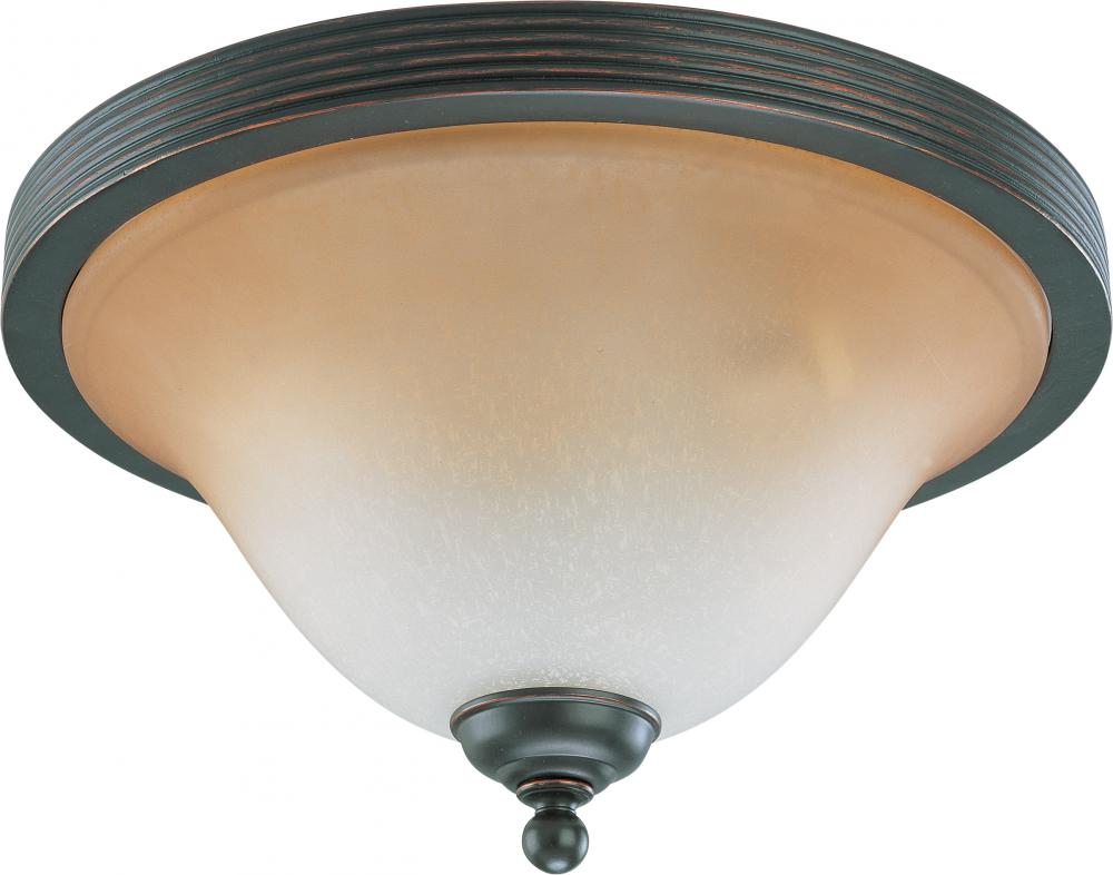 3-Light Large Flush Mount Ceiling Light in Sudbury Bronze Finish with Champagne Linen Glass