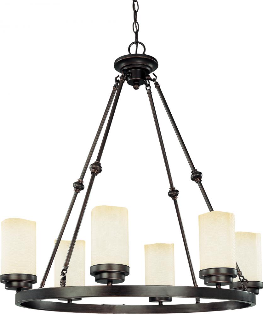 6-Light Large Oval Chandelier in Patina Bronze Finish with Saddle Stone Glass