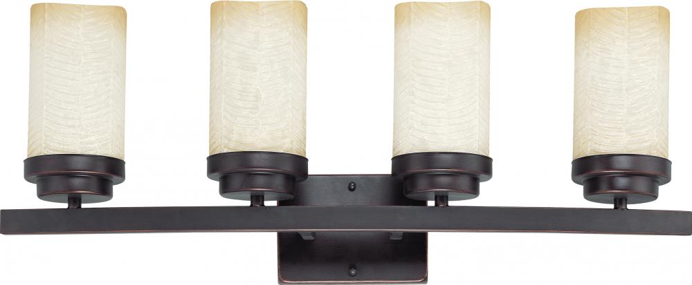 4-Light Vanity Light Fixture in Patina Bronze Finish with Saddle Stone Glass