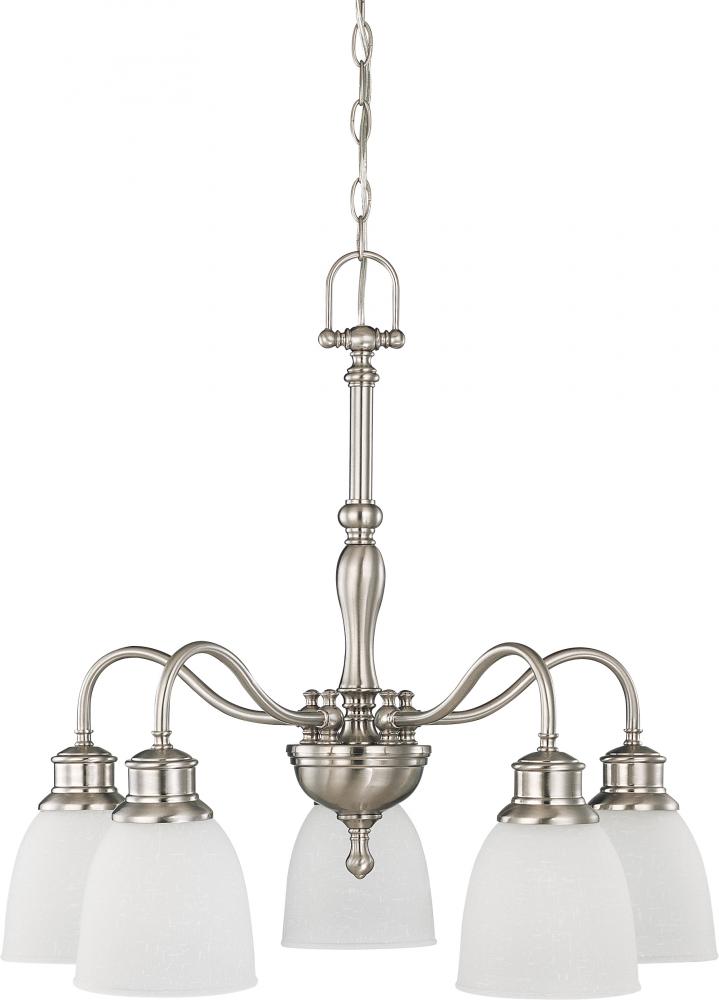 5-Light Brushed Nickel Chandelier (Arms Down) with Frosted Linen Glass