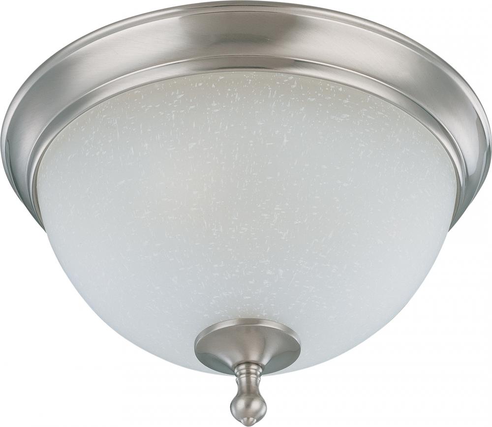 2-Light Medium Flush Mount Ceiling Light in Brushed Nickel Finish with Frosted Linen Glass