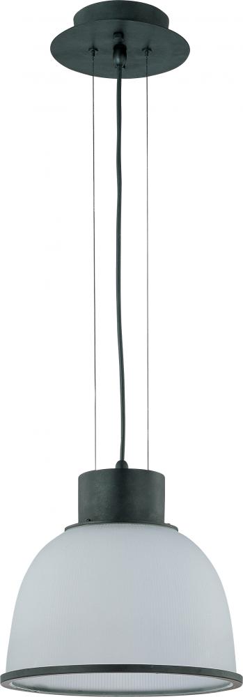 1-Light 12" Pendant Light Fixture in Aged Bronze Finish with Frosted Prismatic Glass