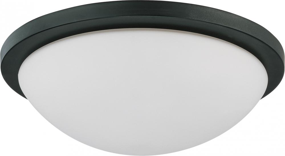 2-Light Dome Flush Mount Lighting Fixture in Aged Bronze Finish with White Glass and (2) 13W GU24