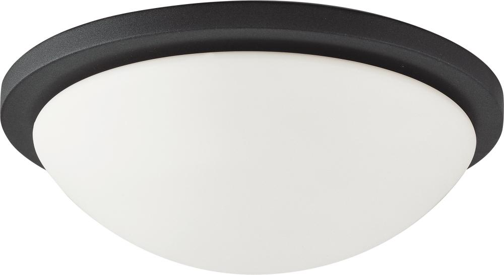 2-Light Dome Flush Mount Lighting Fixture in Textured Black Finish with White Glass and (2) 13W GU24