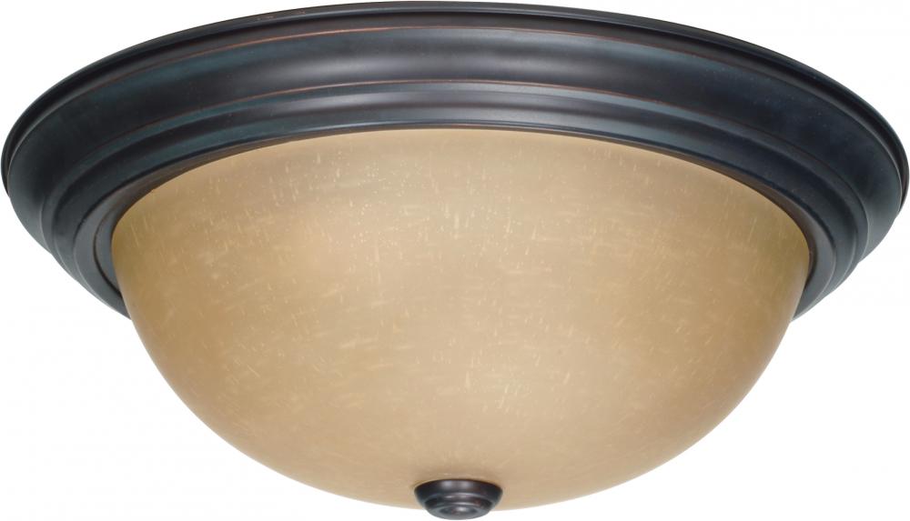 3-Light Large Flush Mount Ceiling Light in Mahogany Bronze Finish with Champagne Linen Glass and (3)