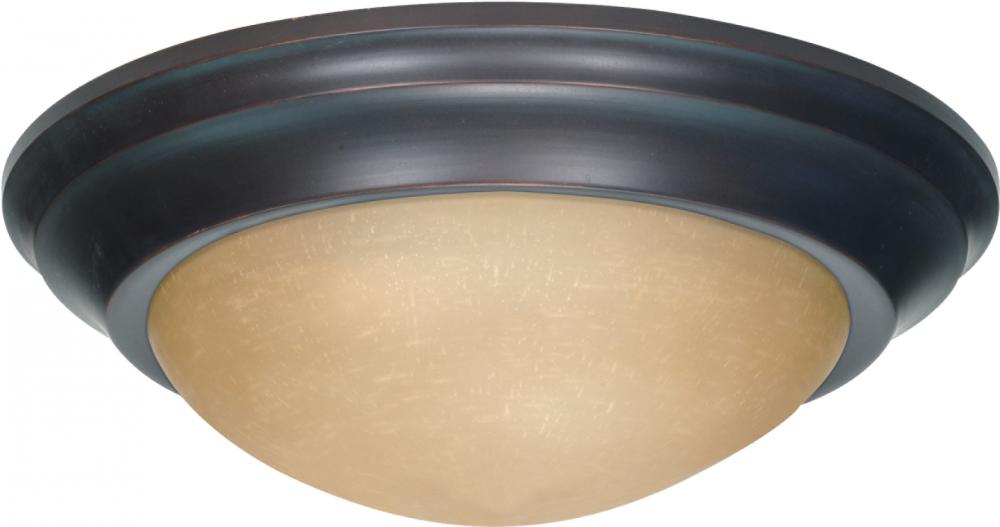 2-Light Twist & Lock Dome Medium Flush Mount Ceiling Light in Mahogany Bronze Finish with Champagne