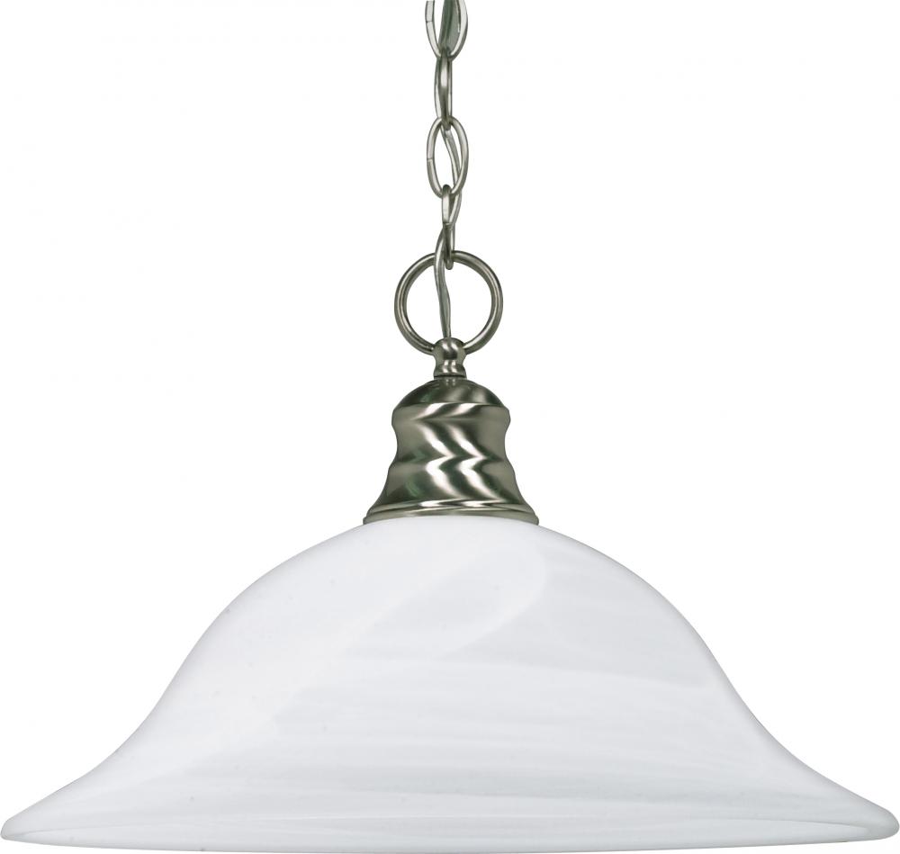 1-Light Hanging Pendant Light Fixture in Brushed Nickel Finish with Alabaster Glass and (1) 15W CFL