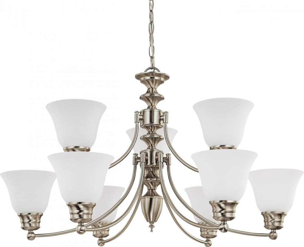 2-Tier 9-Light Large Chandelier in Brushed Nickel Finish with Frosted White Glass and (9) 13W GU24