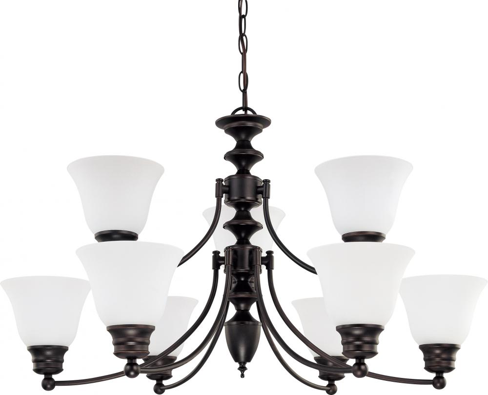 9-Light 2-Tier Large Chandelier in Mahogany Bronze Finish with Frosted Glass and (9) 13W GU24 Lamps