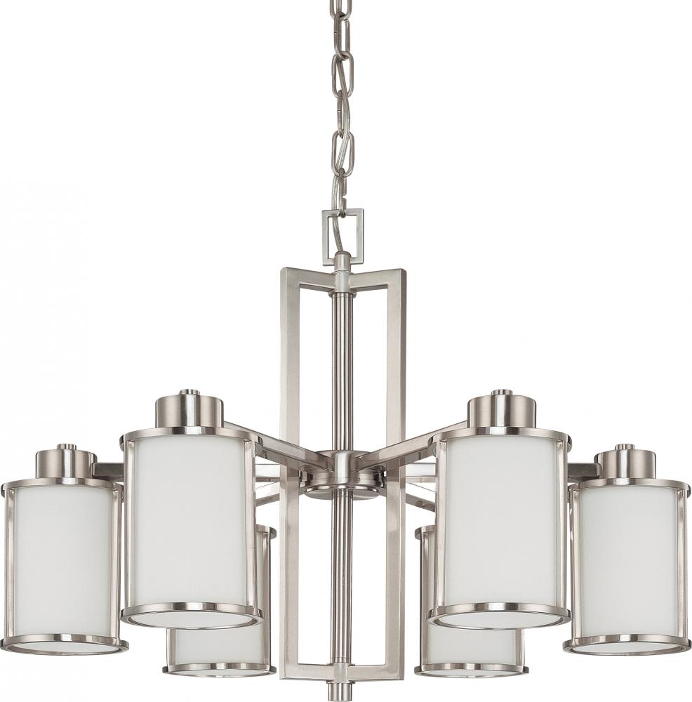 6-Light Medium Chandelier in Brushed Nickel Finish with White Satin Glass and (6) 13W GU24 Lamps