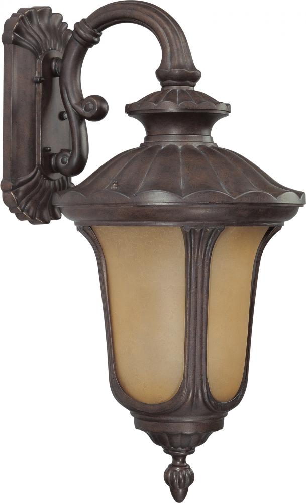 1-Light Medium Outdoor Wall Lantern (Arm Down) with Photocell in Fruitwood Finish with Sienna Glass