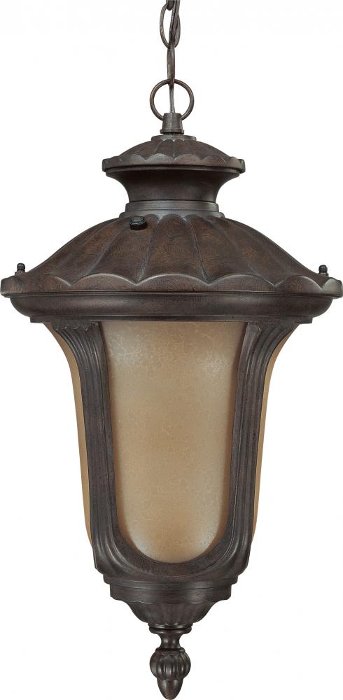 1-Light Outdoor Hanging Lantern with Photocell in Fruitwood Finish with Sienna Glass and (1) 18W