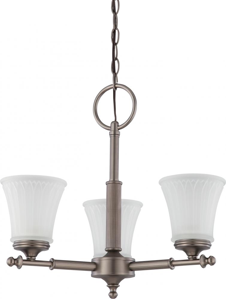 3-Light Small Chandelier in Aged Pewter Finish with Frosted Etched Glass