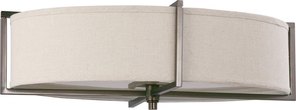 6-Light Oval Flush Mount Lighting Fixture in Hazel Bronze Finish with Khaki Shade/Cream Diffuser and