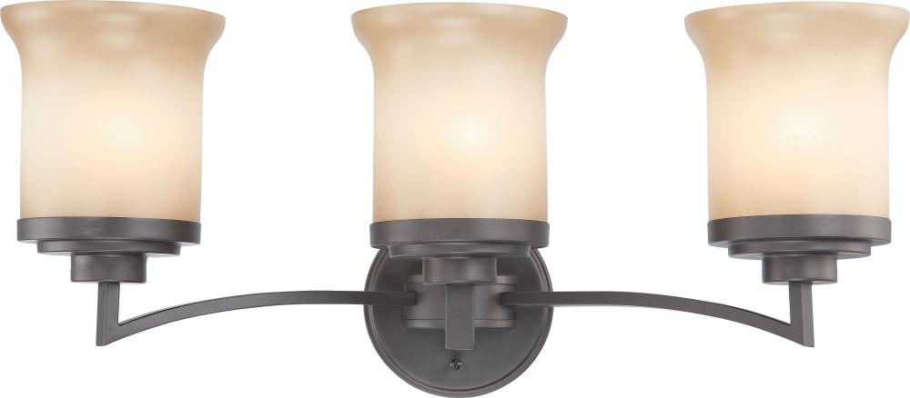 3-Light Vanity Light Fixture in Dark Chocolate Bronze Finish with Saffron Glass