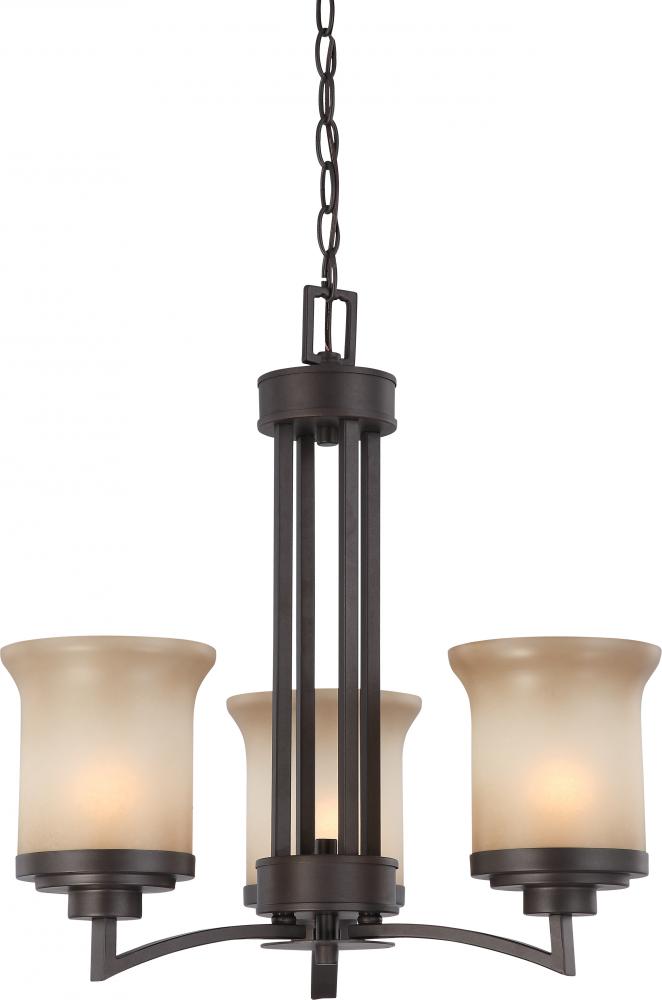 3-Light Chandelier in Dark Chocolate Bronze Finish with Saffron Glass